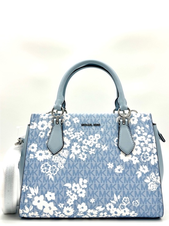 Michael Kors Handbags - Michael Kors Marilyn Medium Printed Signature Logo Satchel Bag - Pale Ocean